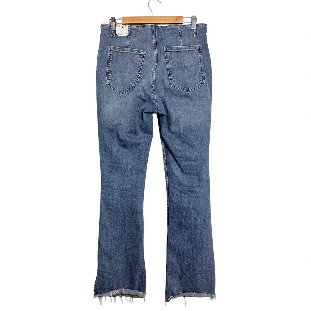 NEW We The Free Level‎ Up Slit Bootcut Jeans Blue High Rise Raw Hem Size 32